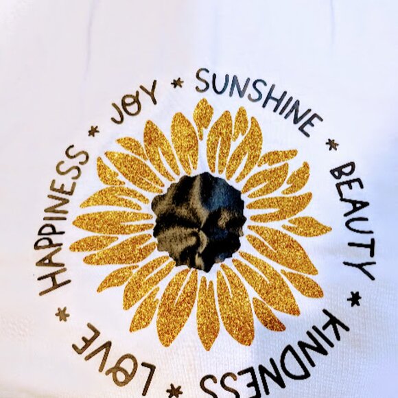NEW Womens Large Graphic Tshirt, Sparkly Sunflower with Nice Words - Picture 2 of 2